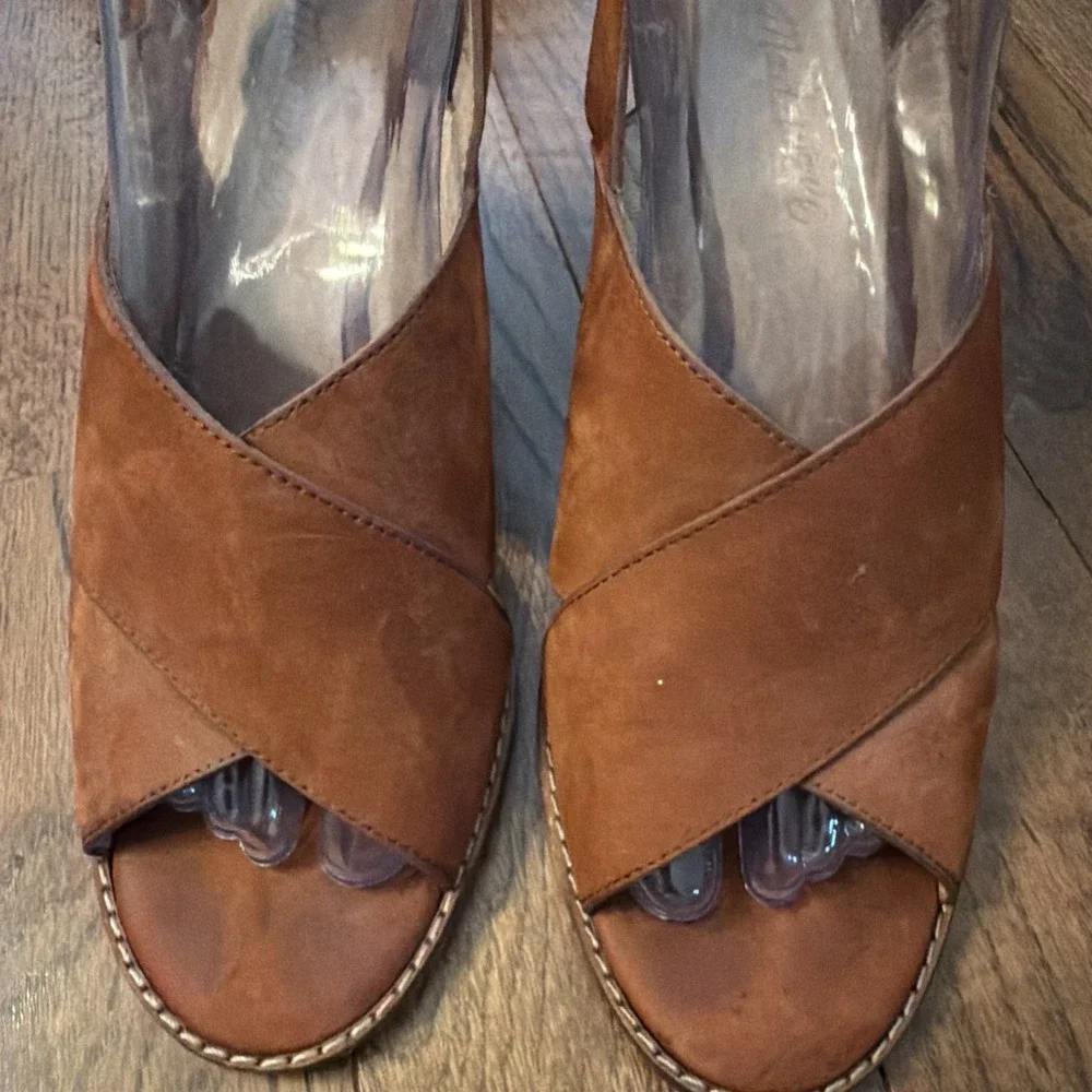Madewell The Ruthie sandals US 8 Rust Brown Leather criss cross block heel